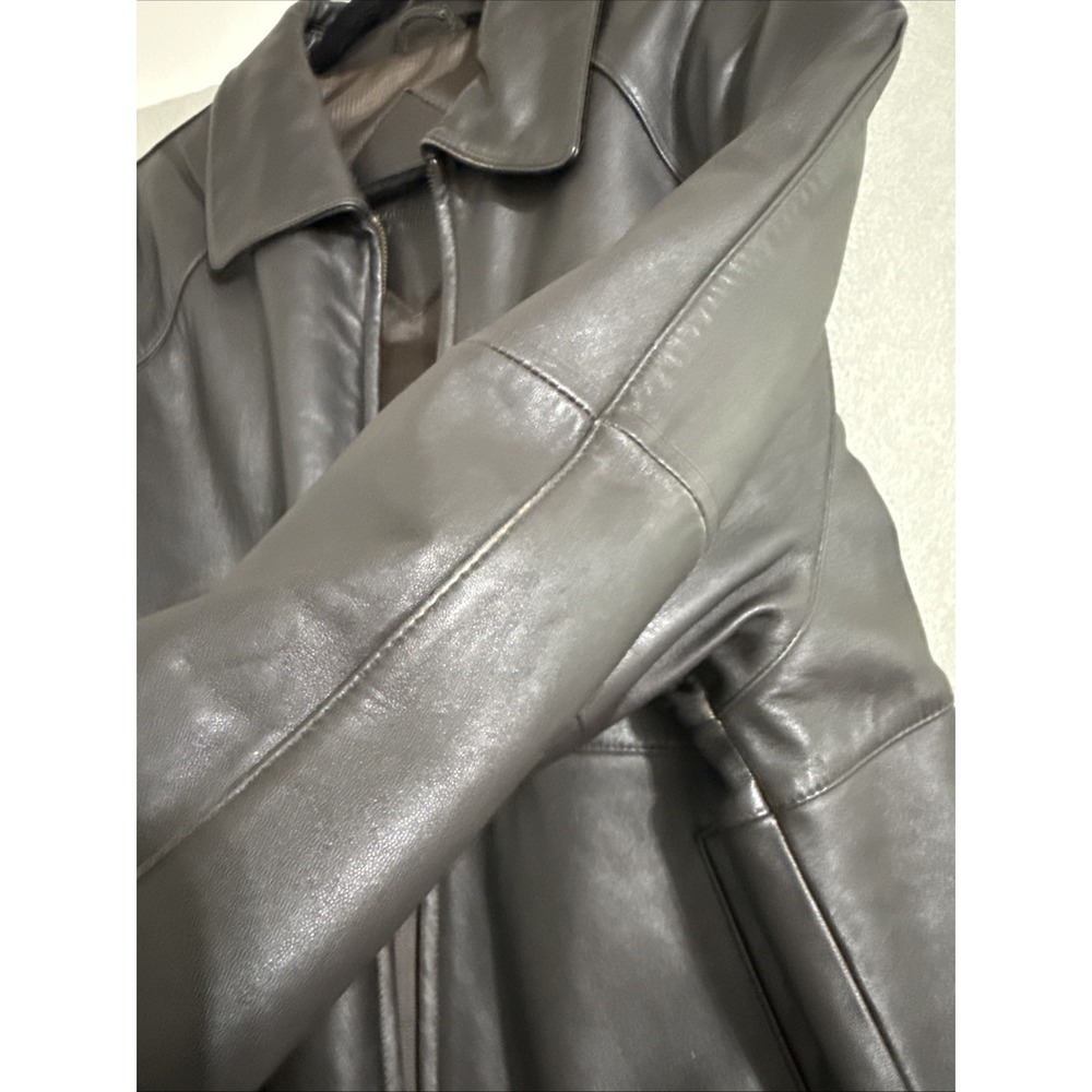 Vintage Mens Brown Lamb Skin Flight Bomber Jacket Coat Aviator Sz L Full Zip Y2K - Picture 13 of 16